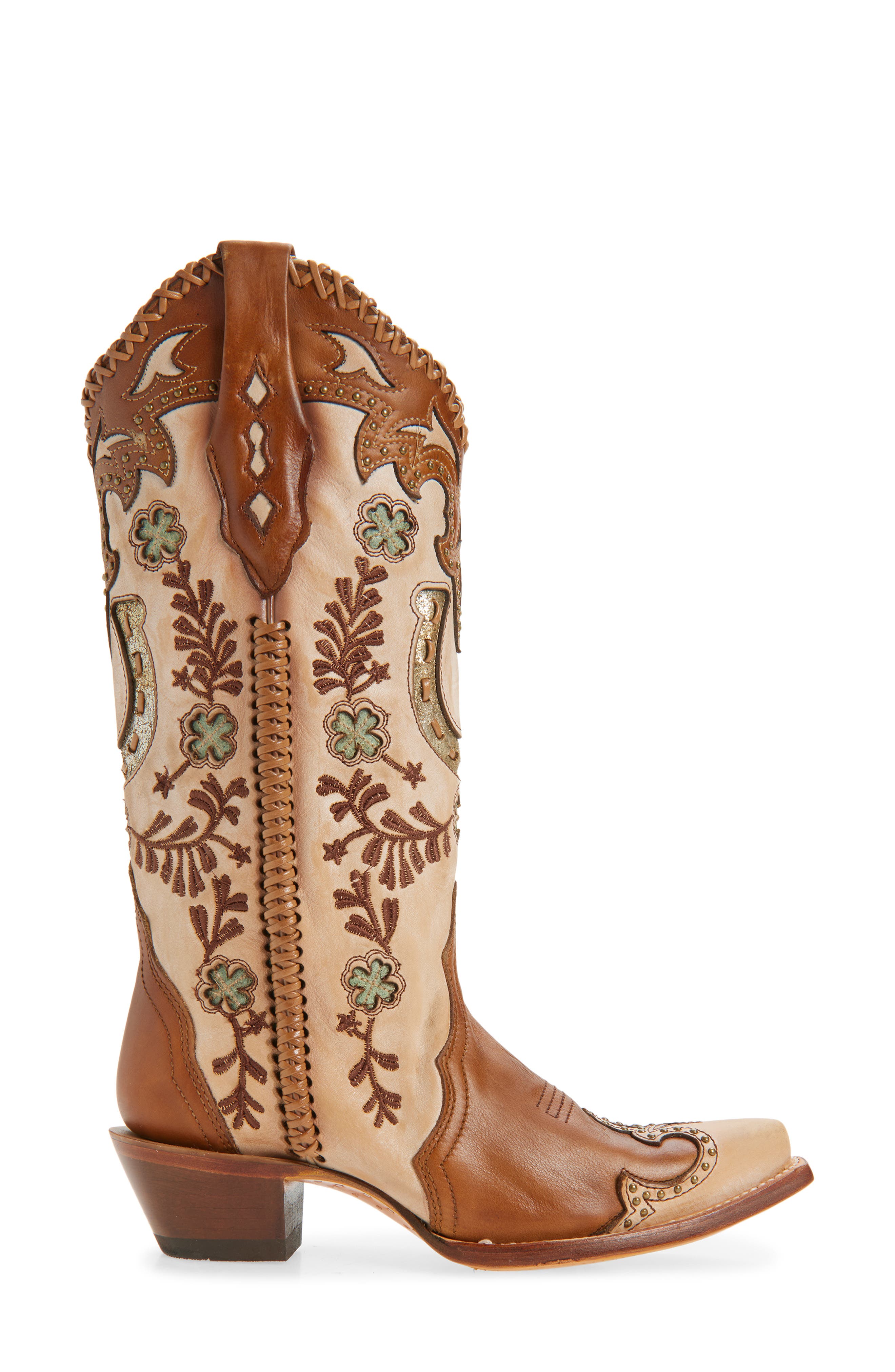 CORRAL Horseshoe Overlay Western Boot, Alternate, color, Honey