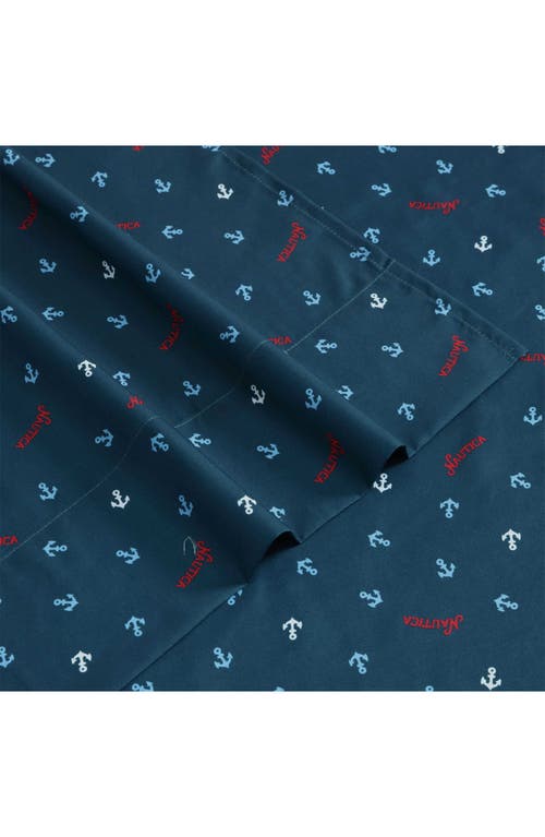 Nautica Jonesy Anchor Print Microfiber Sheet Set In Navy Seas