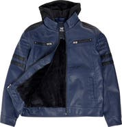 XRAY Kids' Hooded Faux Shearling Lined Faux Leather Moto Jacket