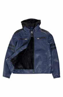 XRAY Kids' Hooded Faux Shearling Lined Faux Leather Moto Jacket