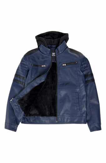 Kids' Hooded Faux Shearling Lined Faux Leather Moto Jacket