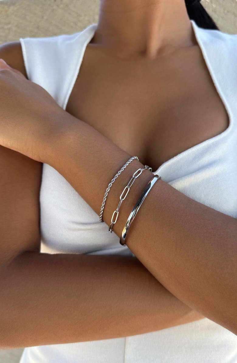 Adornia Set of 3 18K Gold Plated Stainless Steel Bracelets, Alternate, color, Silver