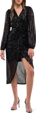 AUGUST SKY Sequin Long Sleeve Dress