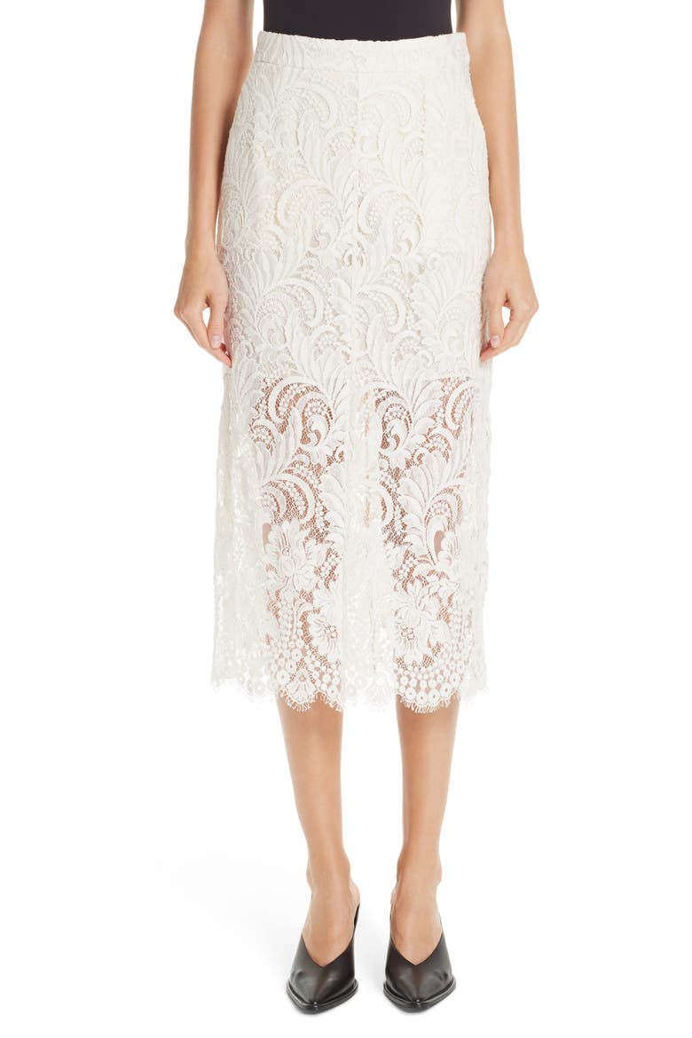 Lace Overlay Midi Pencil Skirt, Main, color, IVORY