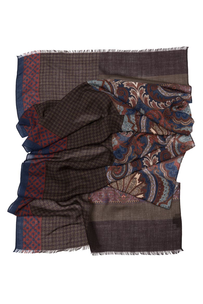 Aosta - Wool Scarf, Alternate, color, Burgundy, Blue and Brown