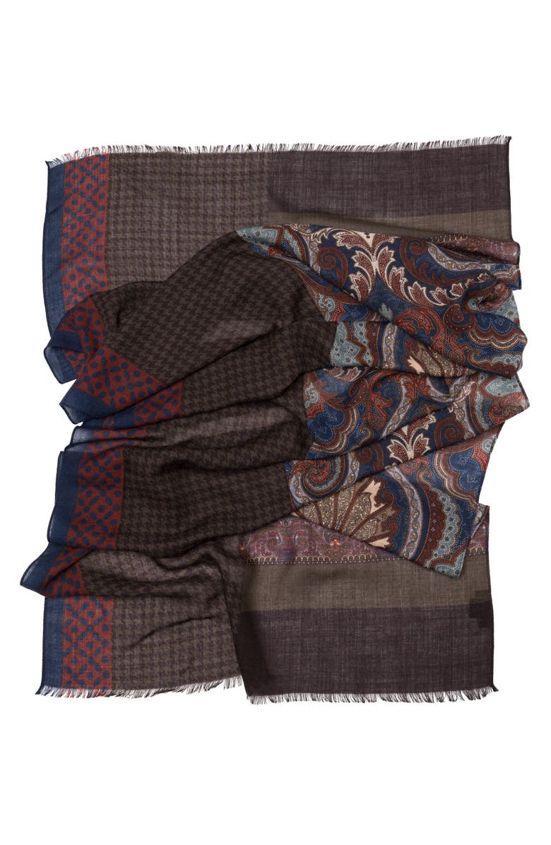 Elizabetta Aosta - Wool Scarf, Alternate, color, Burgundy, Blue And Brown