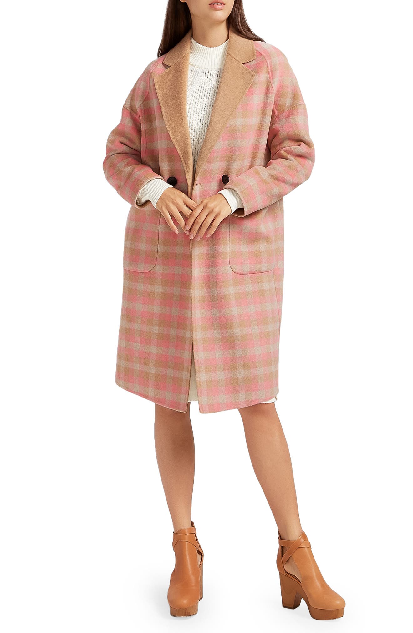 Belle & Bloom Publisher Plaid Double Breasted Wool Blend Coat