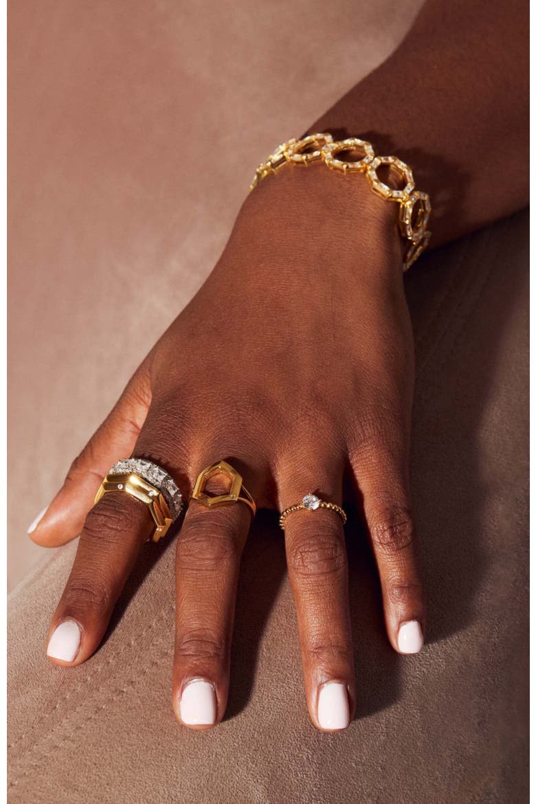 The Athena Double-Sided Burnish Ring, Alternate, color, Gold/White  CZ