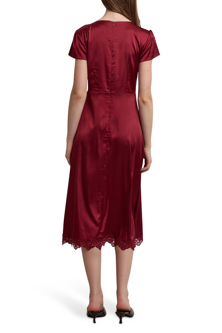 Lace Trim Satin Midi Dress, Alternate, color, WINE
