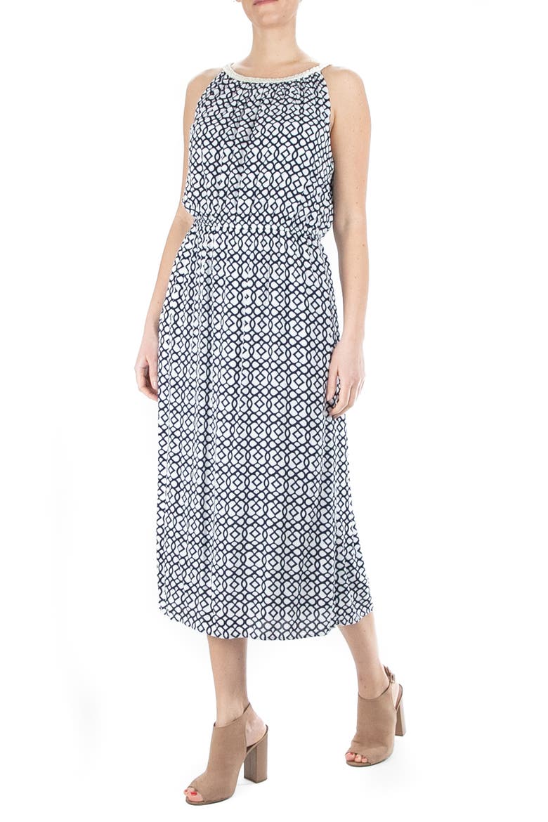 Braid Neck Printed Maxi Dress, Main, color, BLACK/ WHITE