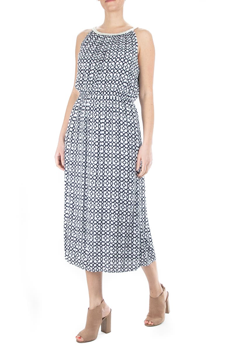 Nina Leonard Braid Neck Printed Maxi Dress, Main, color, 