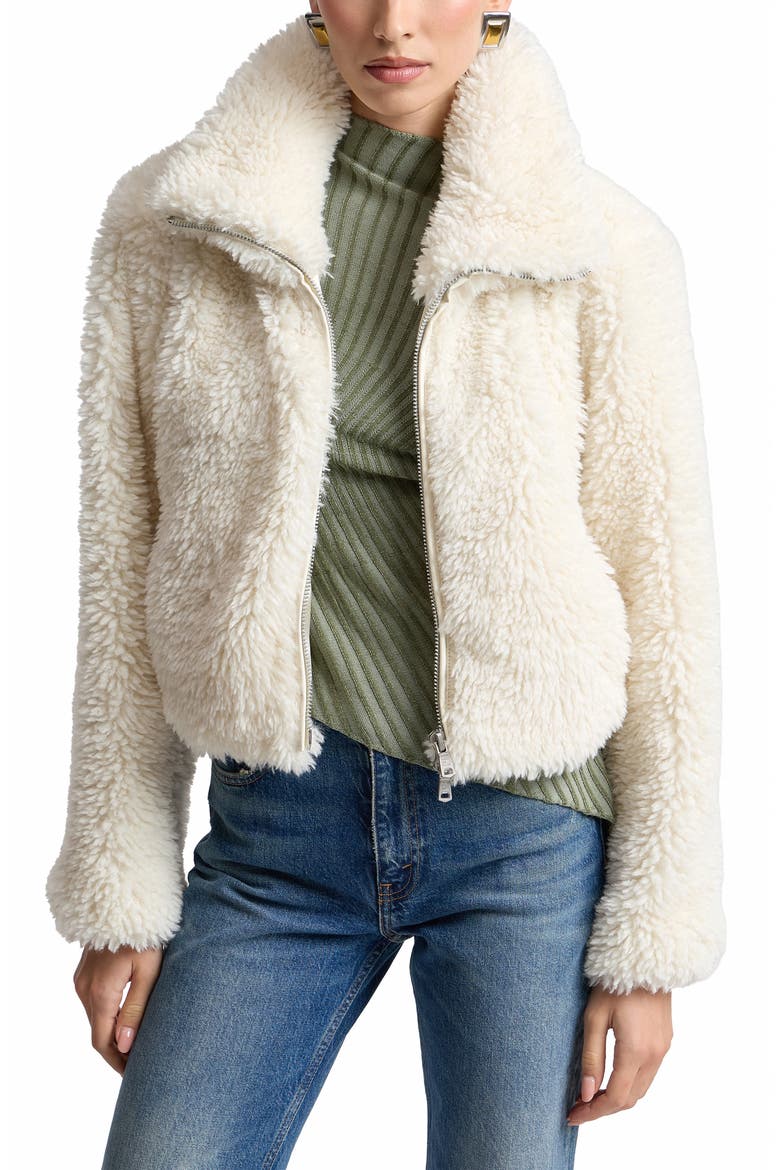 Crop Faux Shearling Zip Jacket, Main, color, CREAM