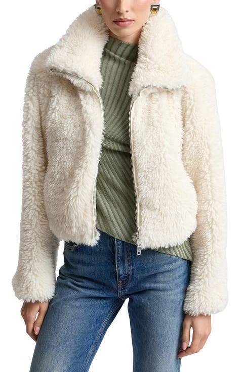 Crop Faux Shearling Zip Jacket