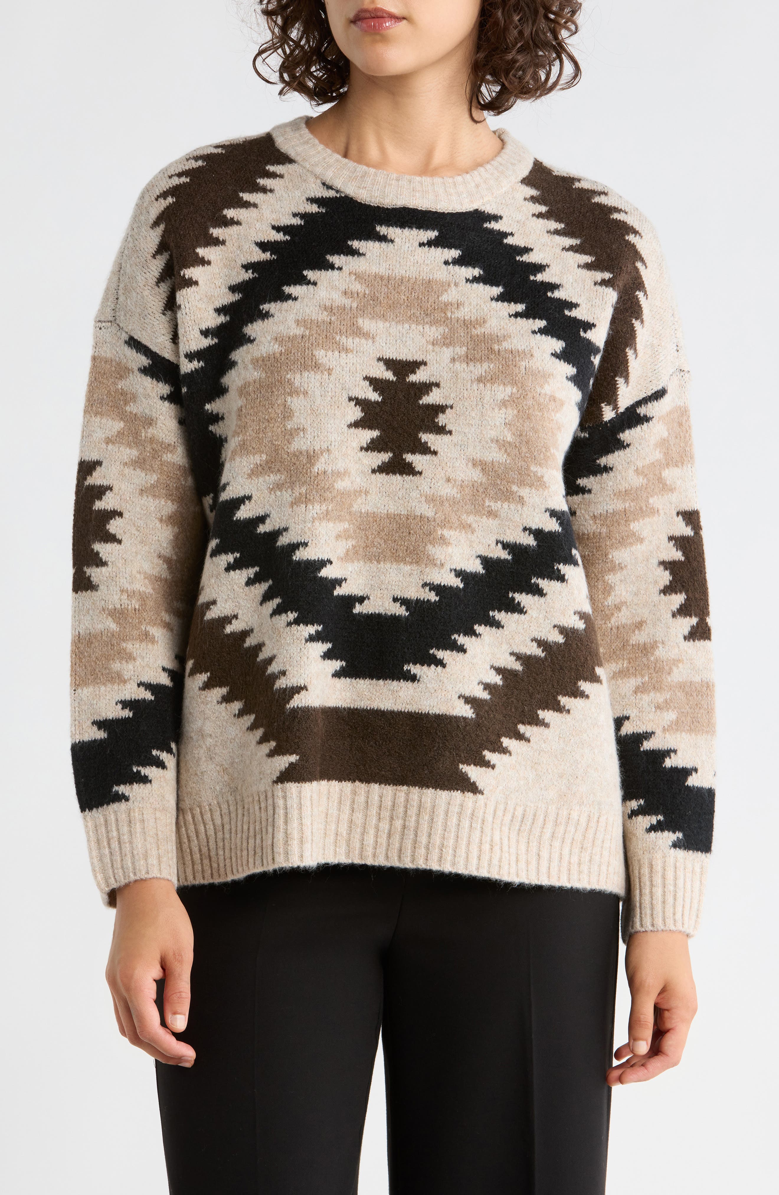 Vince Camuto Geo Pattern Drop Shoulder Sweater