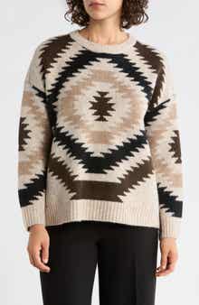 Vince Camuto Geo Pattern Drop Shoulder Sweater