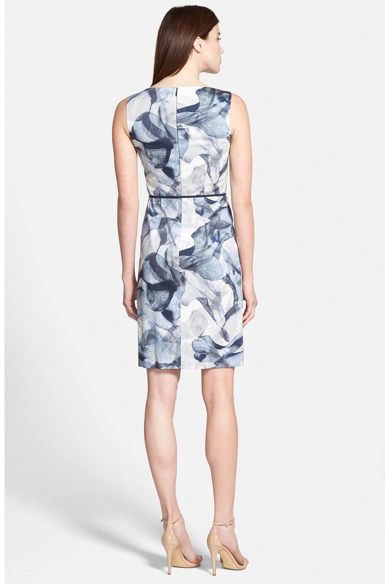 'Dinoma' Belted Sheath Dress, Alternate, color, FADED FLOWER NAVY
