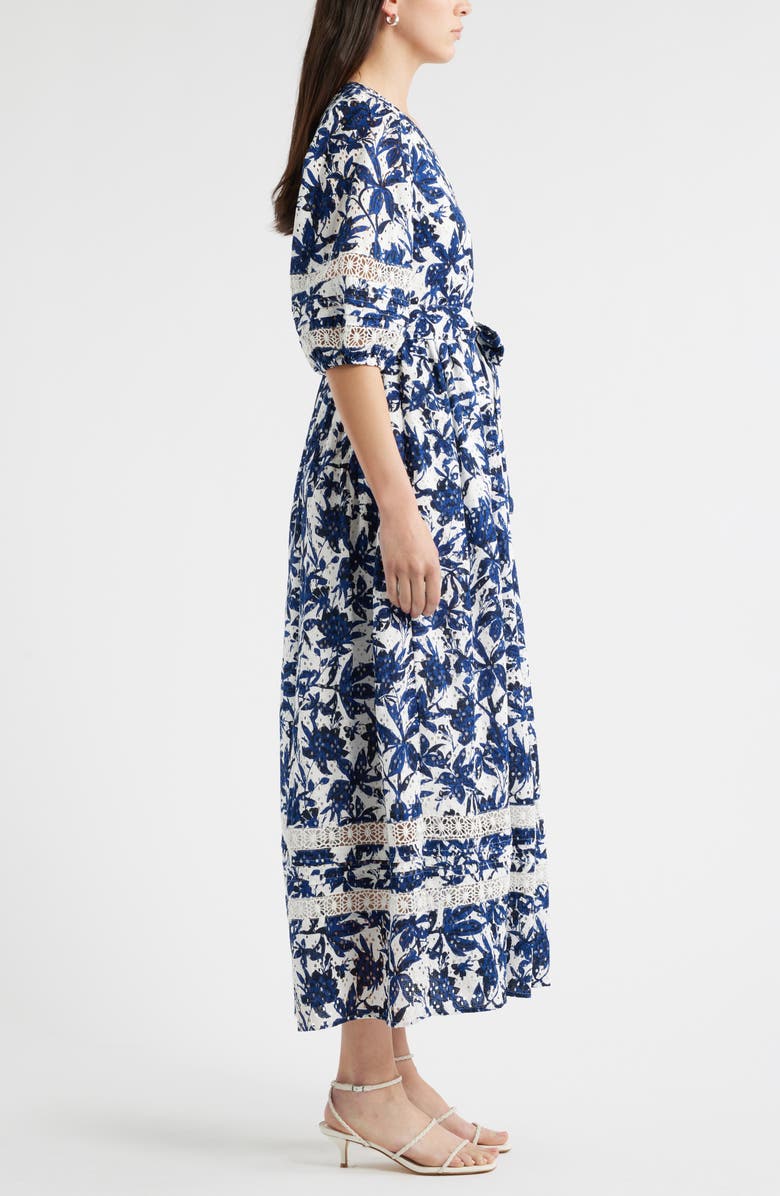 Caslon<sup>®</sup> Eyelet Tie Waist Maxi Dress, Alternate, color, Ivory/ Blue Navy Floral