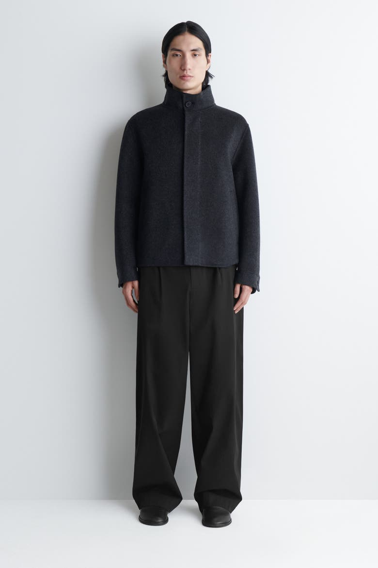 Double-Faced Wool Mock-Neck Jacket, Alternate, color, CHARCOAL MÉLANGE