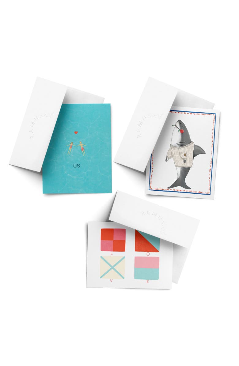 Ramus & Co Love/Valentine's Assorted Greeting Card Pack (3ct) "Us, Sharky Love, LOVE Nautical Flags", Main, color, Multi-Pack