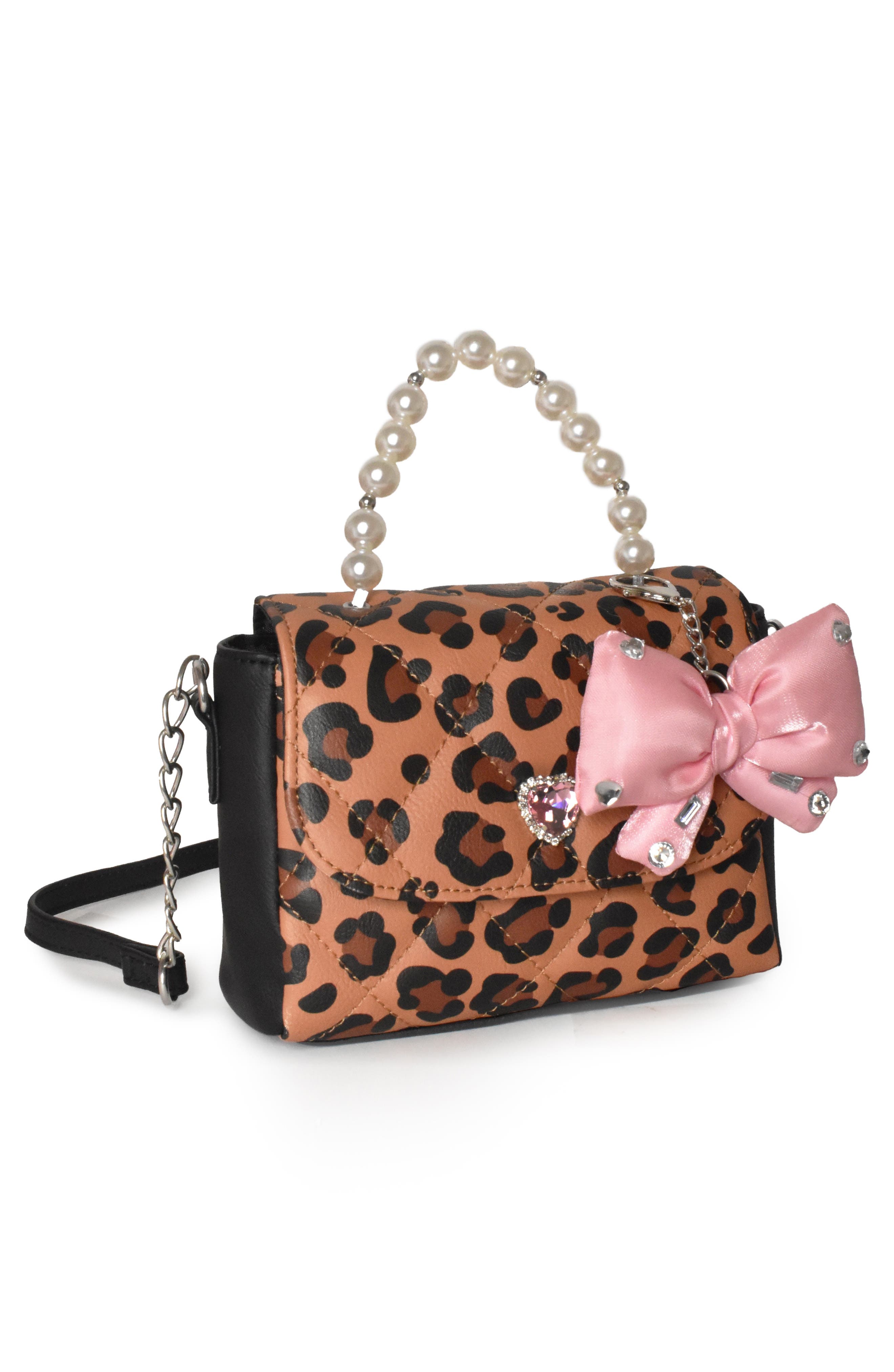 Kids' Leopard Top Handle Crossbody Bag, Alternate, color, BROWN