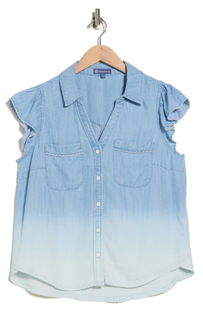 Democracy Cap Sleeve Dip Dye Button-Up Shirt, Alternate, color, Light Blue/ White