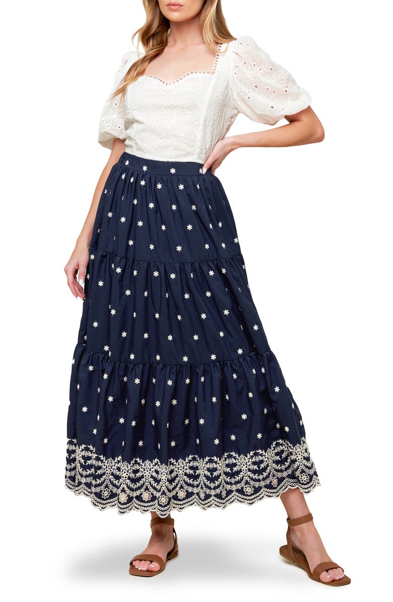FLYING TOMATO Embroidered Midi Skirt, Alternate, color, 