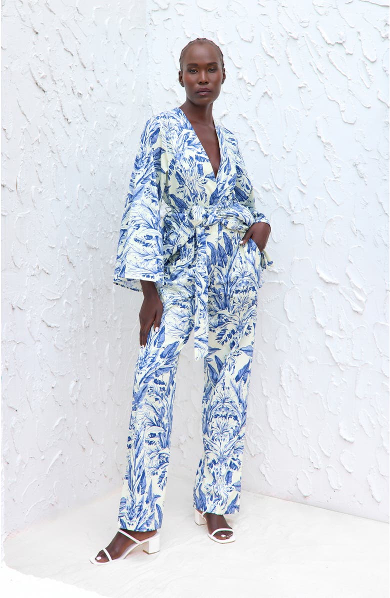 DIARRABLU Leer Pants Toile Blu in Printed Cotton Poplin, Alternate, color, Toile Blu