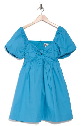 Shop The Good Journey Bubble Sleeve Babydoll Minidress In Cendre Blue