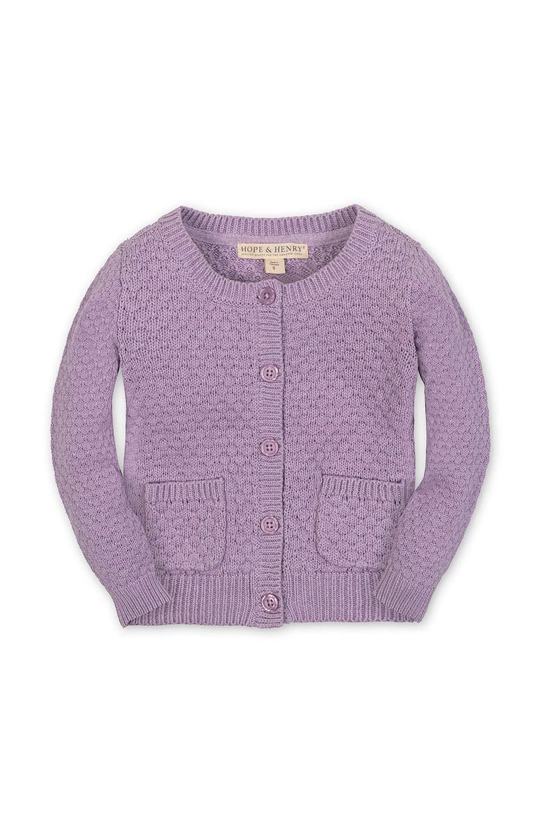 Hope & Henry Kids' Organic Long Sleeve Textured Cardigan Sweater, Main, color, Lavender Heather