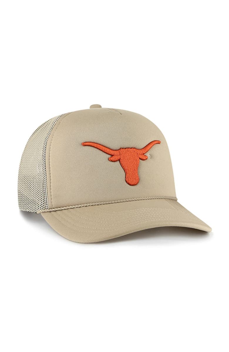 '47 Men's '47 Khaki Texas Longhorns Foam Front Mesh Trucker Snapback Hat, Alternate, color, 