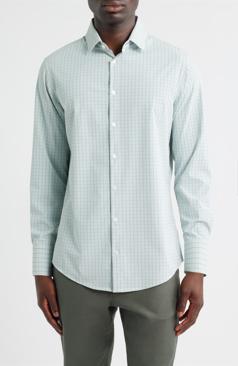 Mizzen+Main Leeward No Tuck Trim Fit Plaid Performance Button-Up Shirt, Main, color, Eucalyptus Mini Plaid