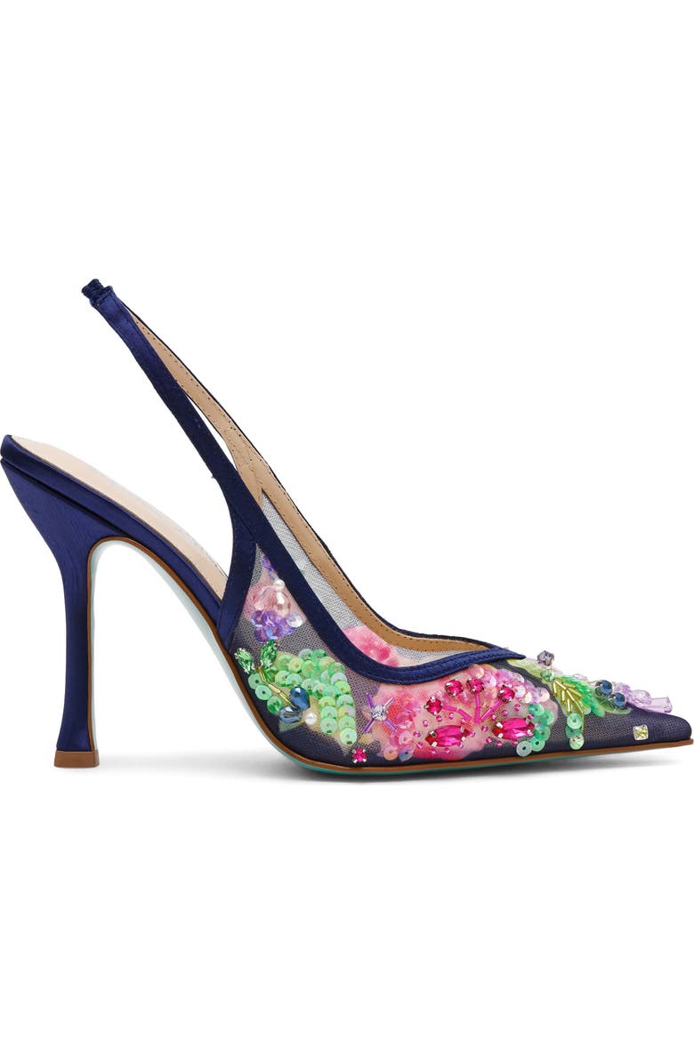 Betsey Johnson Eddie Pointed Toe Slingback Pump, Alternate, color, Navy Multi