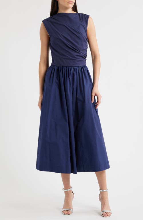 En Saison Mixed Media Midi Dress In Blue