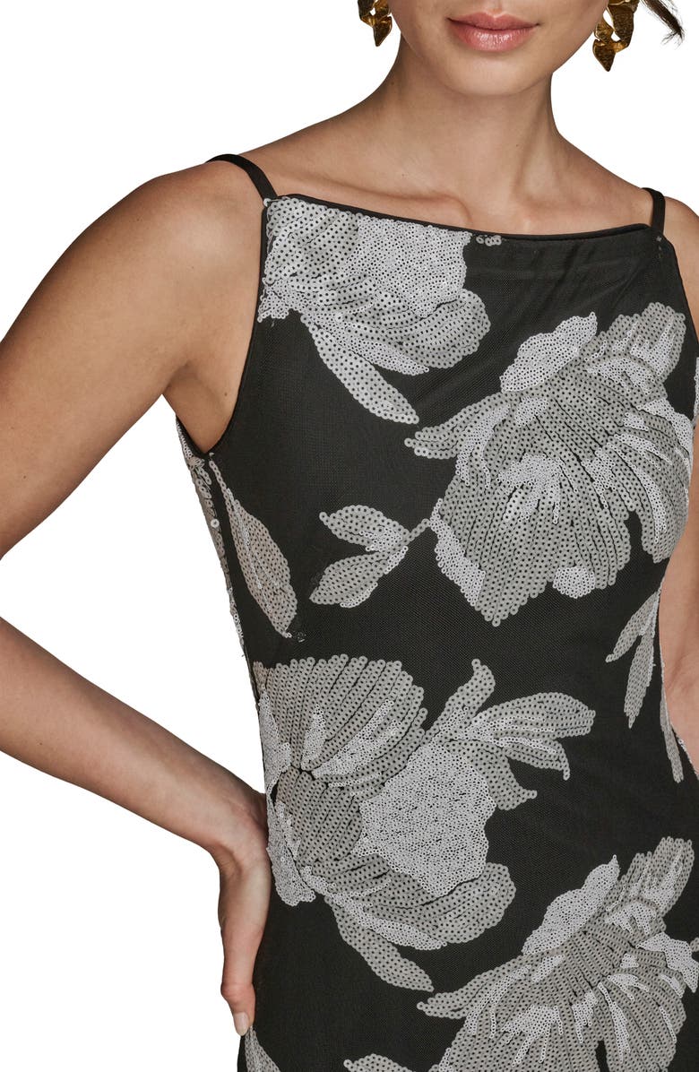 Donna Karan New York Sequin Floral Sheath Gown, Alternate, color, Black/ White