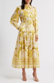 Julia Jordan Mixed Print Long Sleeve Tiered Shirtdress