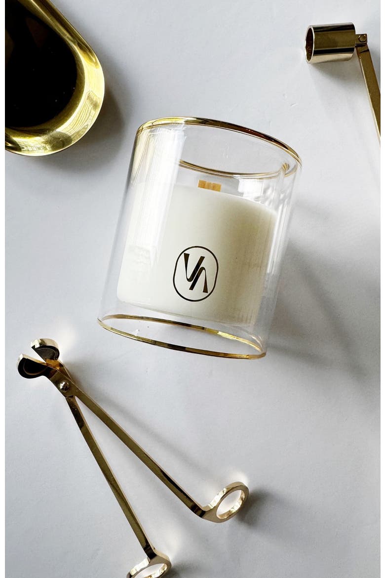 Labdanum Veil Scented Candle With Wood Wick, Alternate, color, White