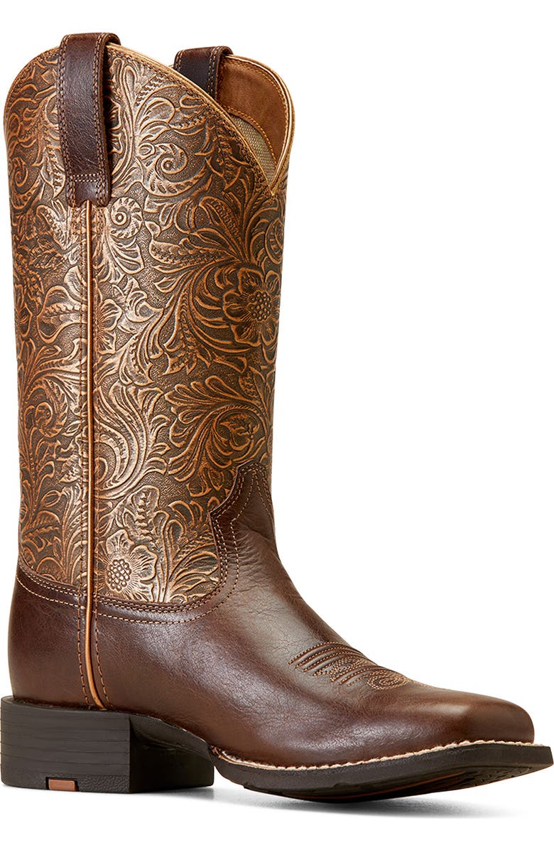 Ariat Round Up Wide Square Toe Western Boot, Main, color, Brown
