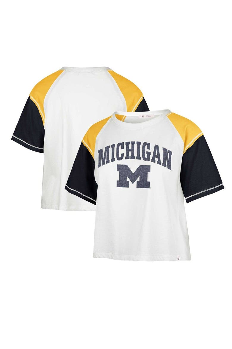 Women's '47 White Michigan Wolverines Serenity Gia Cropped T-Shirt, Main, color, White