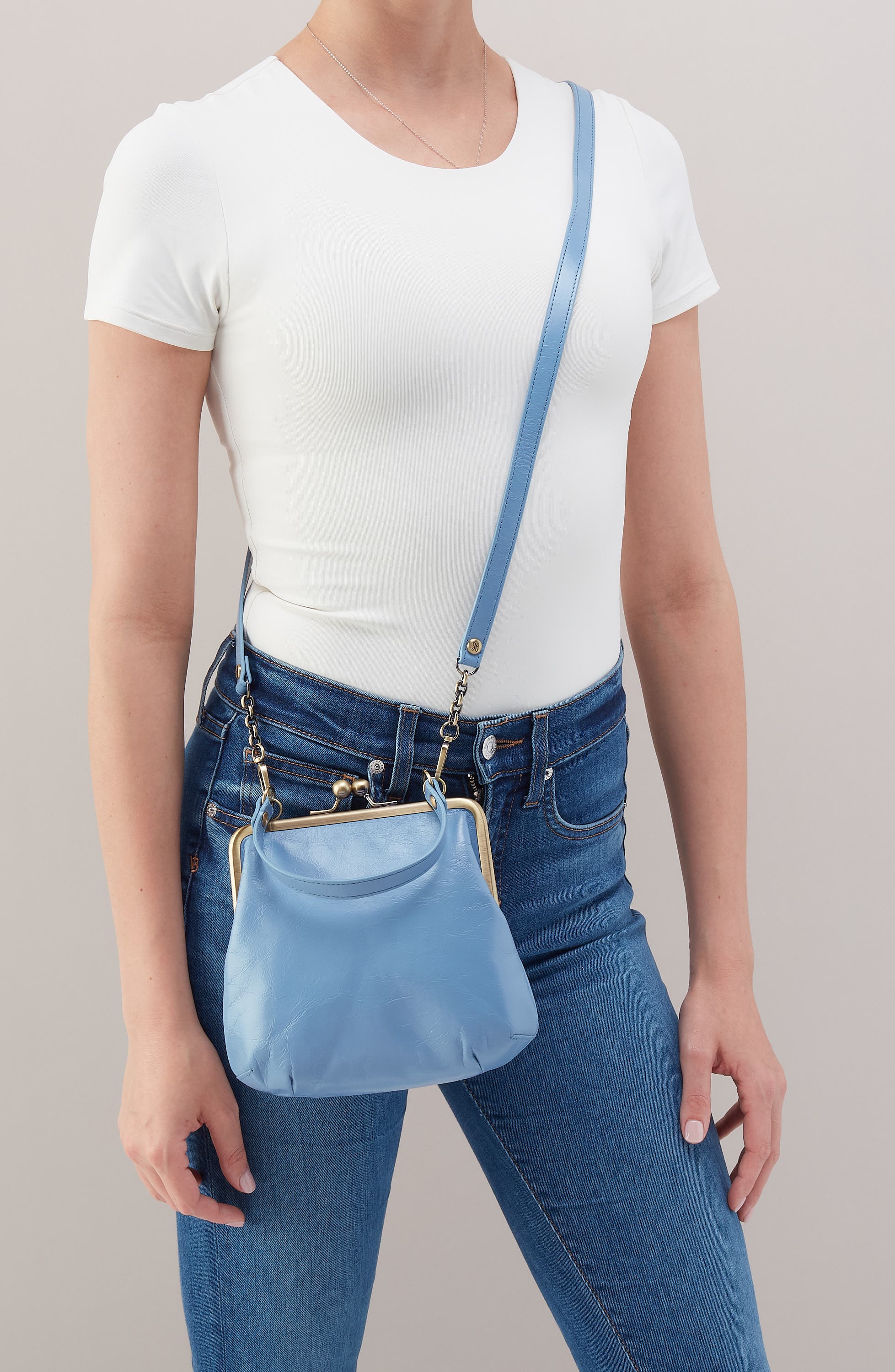 HOBO Alba Leather Frame Crossbody Bag, Alternate, color, Faded Denim