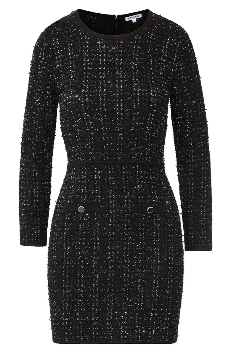 Veronica Beard Channing Long Sleeve Sequin & Tweed Minidress, Alternate, color, Black