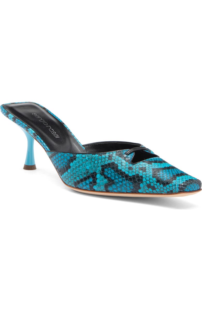 Sergio Rossi Snakeskin Embossed Leather Kitten Heel Mule, Main, color,