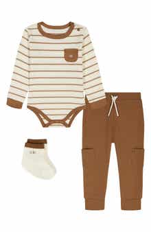 Calvin Klein Stripe Bodysuit, Joggers & Socks Set