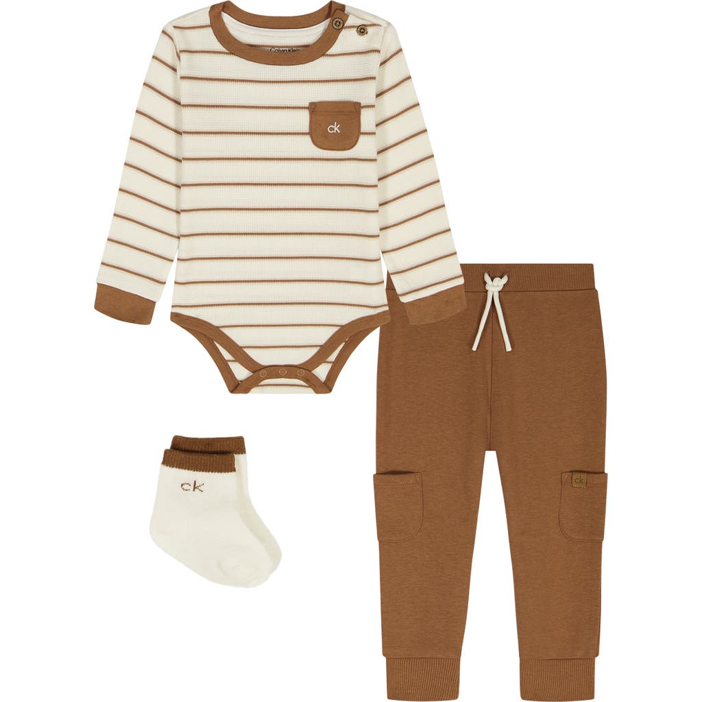 Calvin Klein Babies' Stripe Bodysuit, Joggers & Socks Set In Multi
