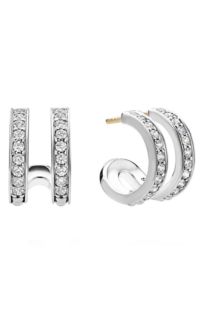 LAGOS Caviar Spark Linear Diamond Double Row Hoop Earrings, Main, color, 