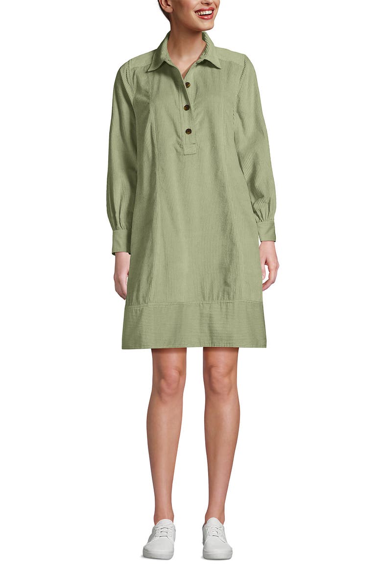 Wide Wale Cord Popover Long Sleeve Shirt Dress, Main, color, Hawthorne Green