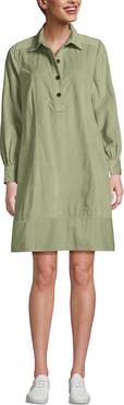Lands' End Wide Wale Cord Popover Long Sleeve Shirt Dress