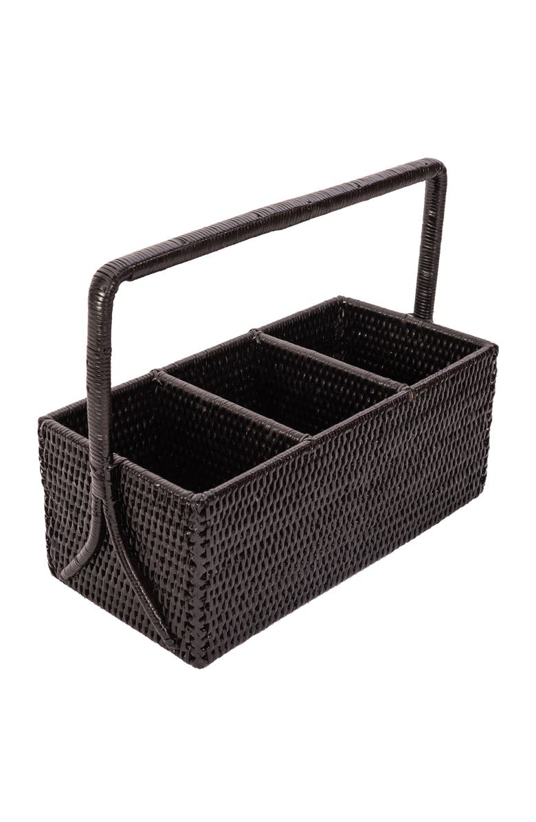 Artifacts Trading Company<sup>™</sup> Artifacts Rattan 3 Section Caddy/Cutlery Holder with Handle, Alternate, color, Tudor Black