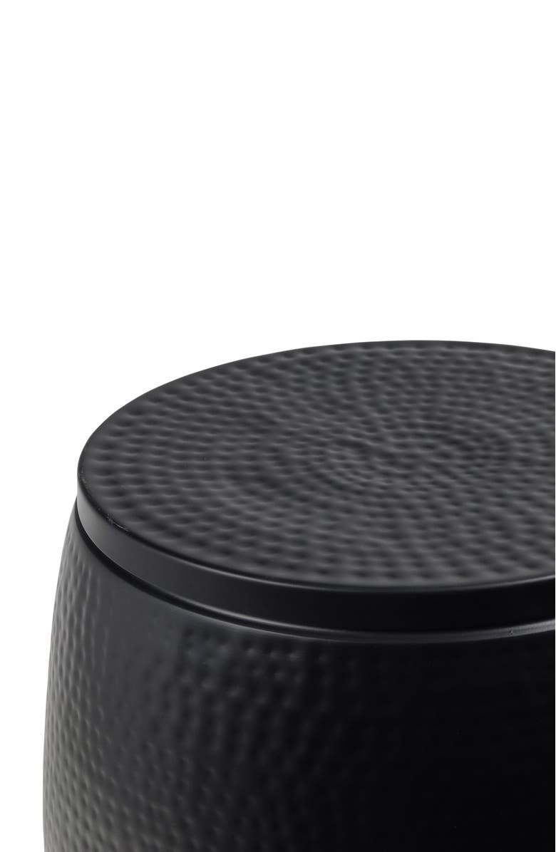 HAPPIMESS Merida Modern Rustic Hammered Metal Drum Storage Side Table with Lid, Alternate, color, Matte Black