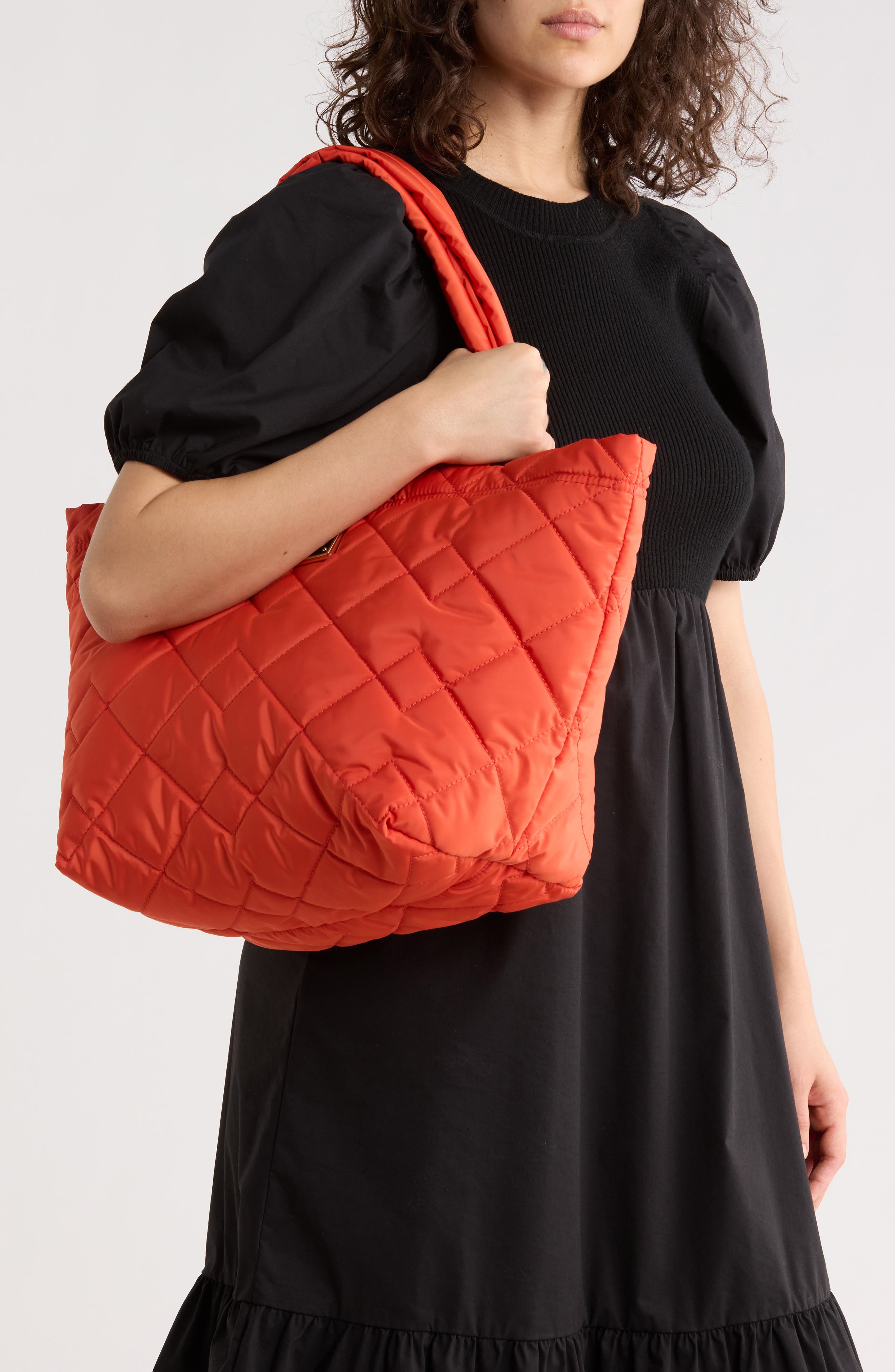 Medium Quilted Nylon Tote, Alternate, color, SUNSET
