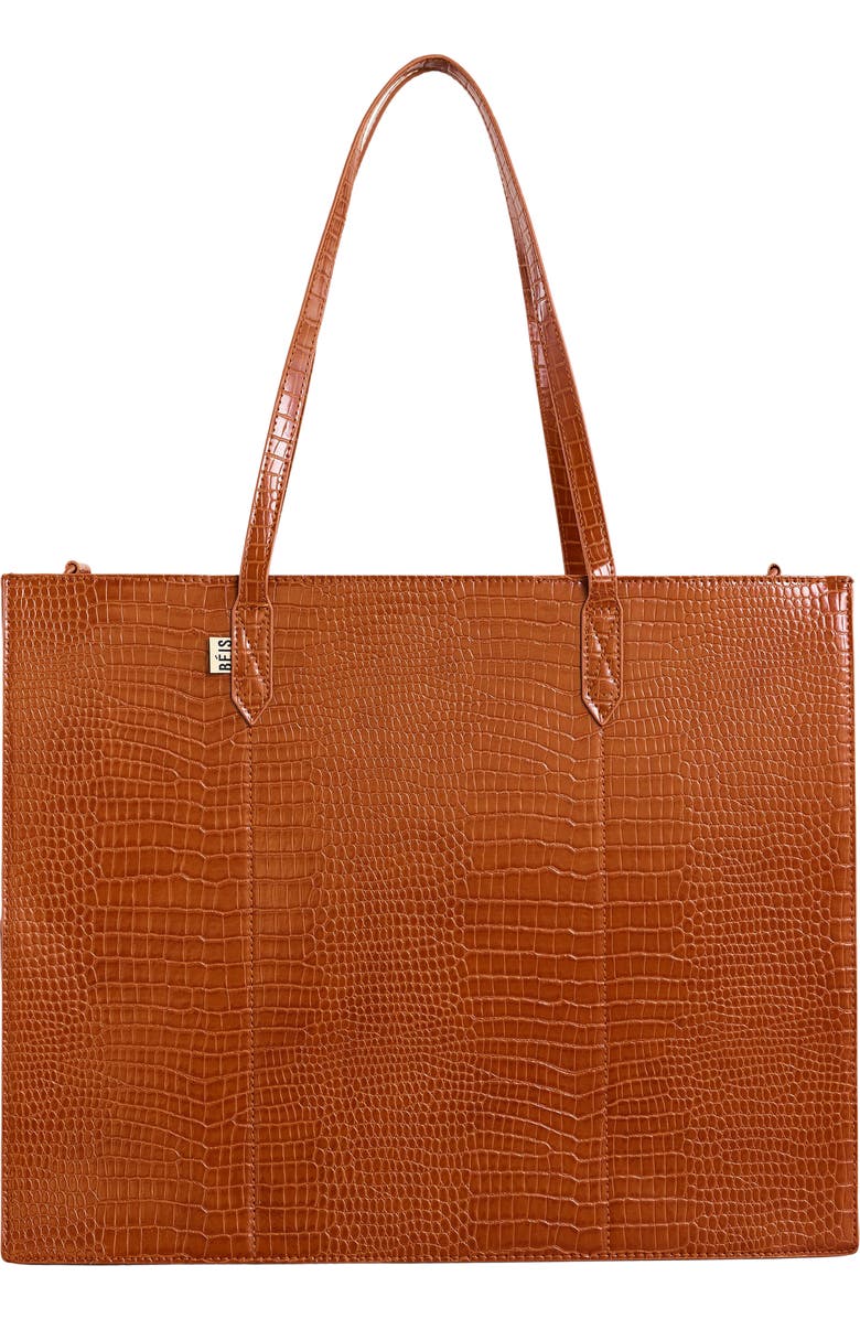 Béis The Large Croc Embossed Work Tote & Laptop Sleeve, Main, color,
